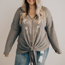 Call It Fall Embroidered Waffle Knit Top In Dark Grey  Curves Image - 1