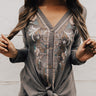Call It Fall Embroidered Waffle Knit Top In Dark Grey Image - 1