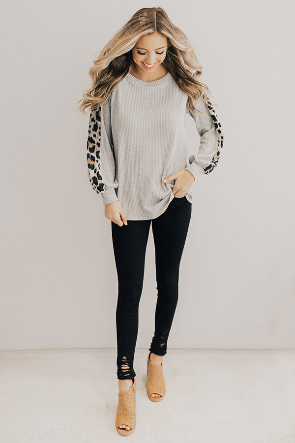 Cocoa And Kisses Waffle Knit Top In Grey Image - 2