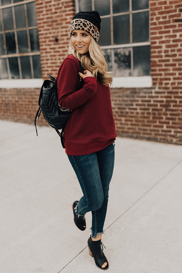 Keep It Cool Quilted Shift Sweater in Wine Image - 3