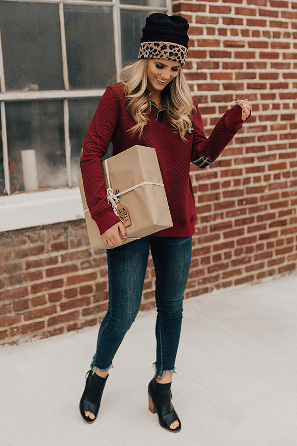 Keep It Cool Quilted Shift Sweater in Wine