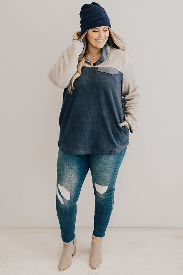 Arctic Chill Fleece Shift Pullover in Navy Curves Image - 2