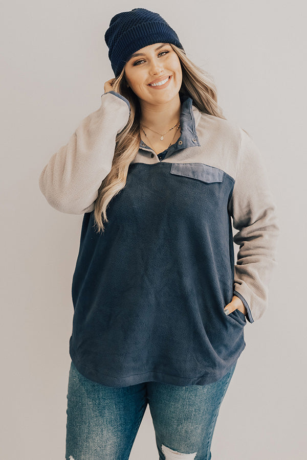 Arctic Chill Fleece Shift Pullover in Navy Curves Image - 1