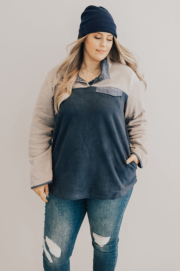 Arctic Chill Fleece Shift Pullover in Navy Curves Image - 3