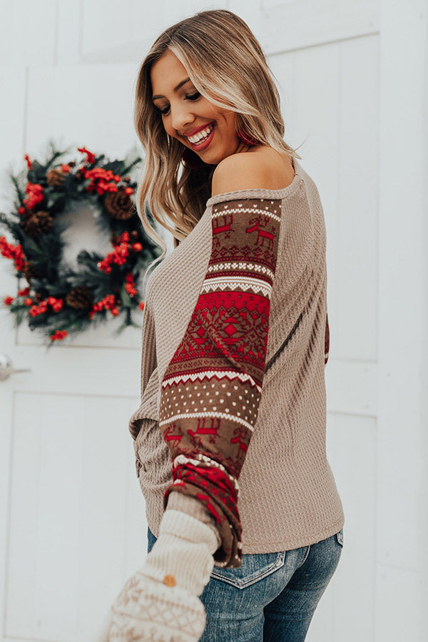 Holiday Spritzer Waffle Knit Top in Taupe Image - 4
