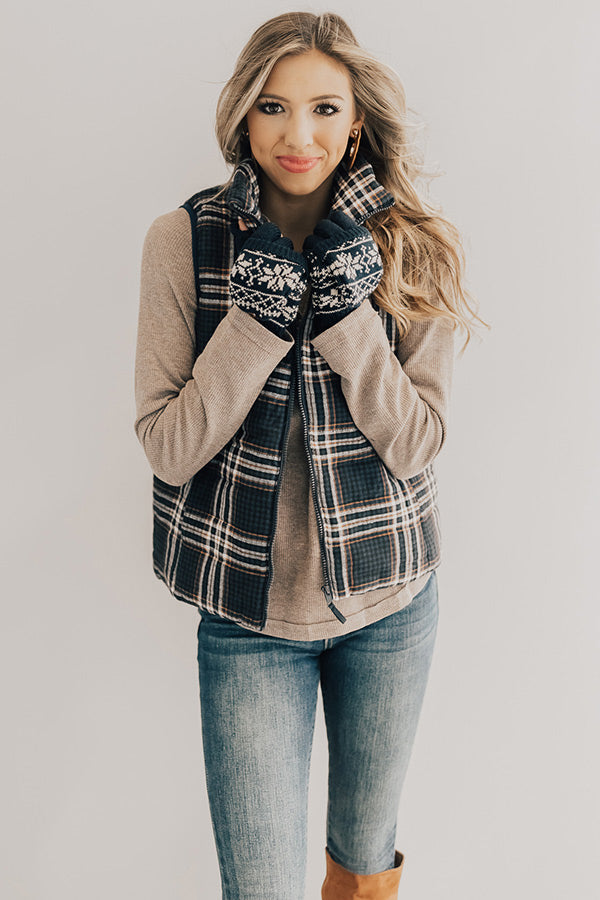 Mountain Valley Plaid Vest in Navy Image - 1