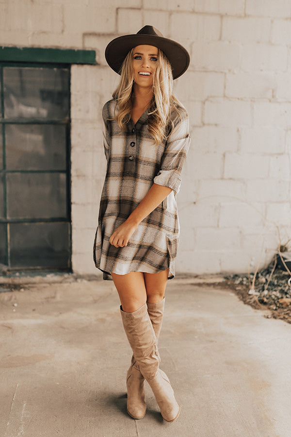 Chic And Stylish Plaid Shift Dress in Martini Olive Image - 2