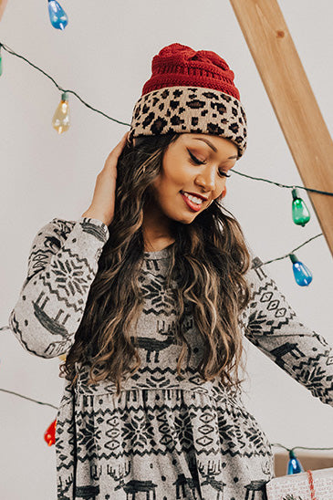 Spotted In The City Leopard Beanie In Wine Image - 1