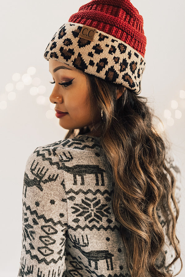 Spotted In The City Leopard Beanie In Wine Image - 2