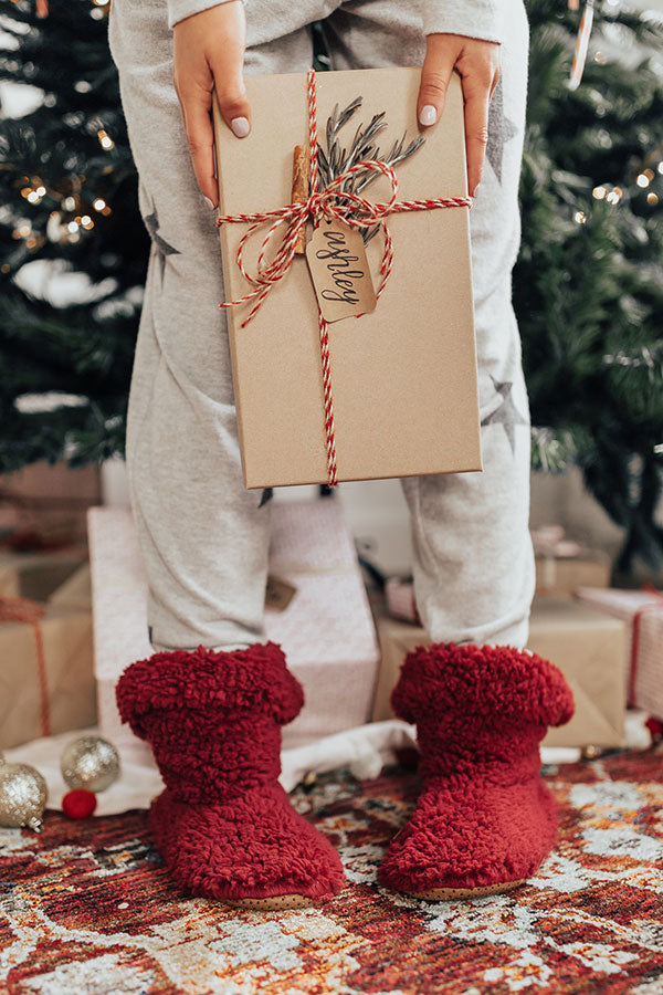 Holly Jolly Fuzzy Slippers In Wine Image - 3