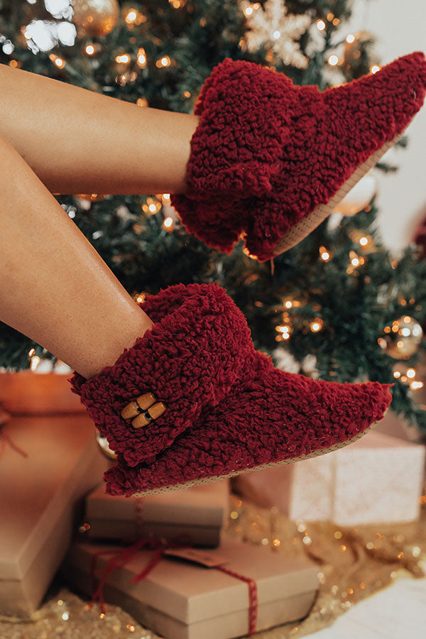Holly Jolly Fuzzy Slippers In Wine Image - 1