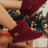 Holly Jolly Fuzzy Slippers In Wine Image - 1