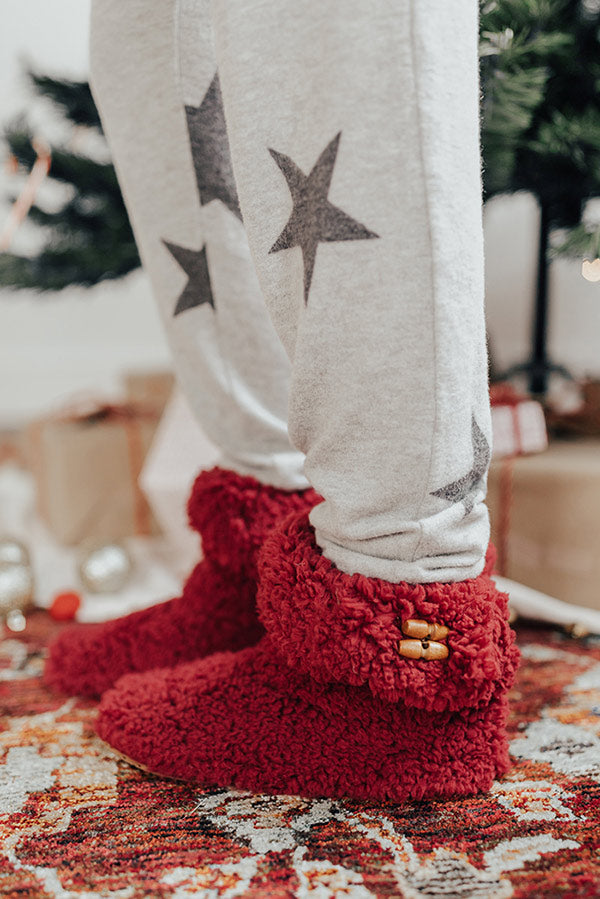 Holly Jolly Fuzzy Slippers In Wine Image - 4