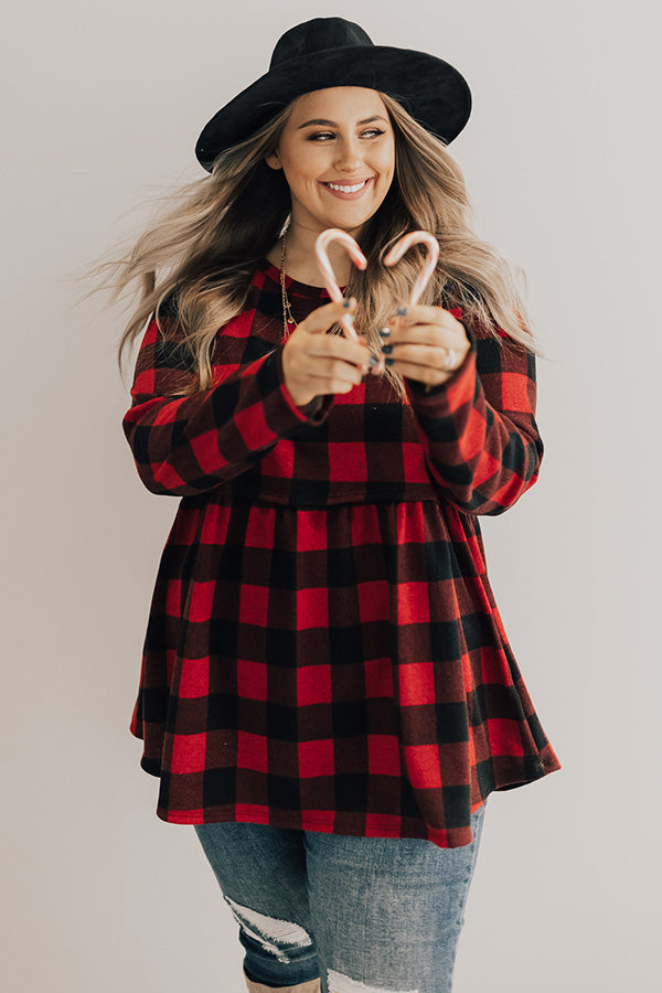 Mistletoe Kisses Buffalo Check Babydoll Top Curves Image - 3