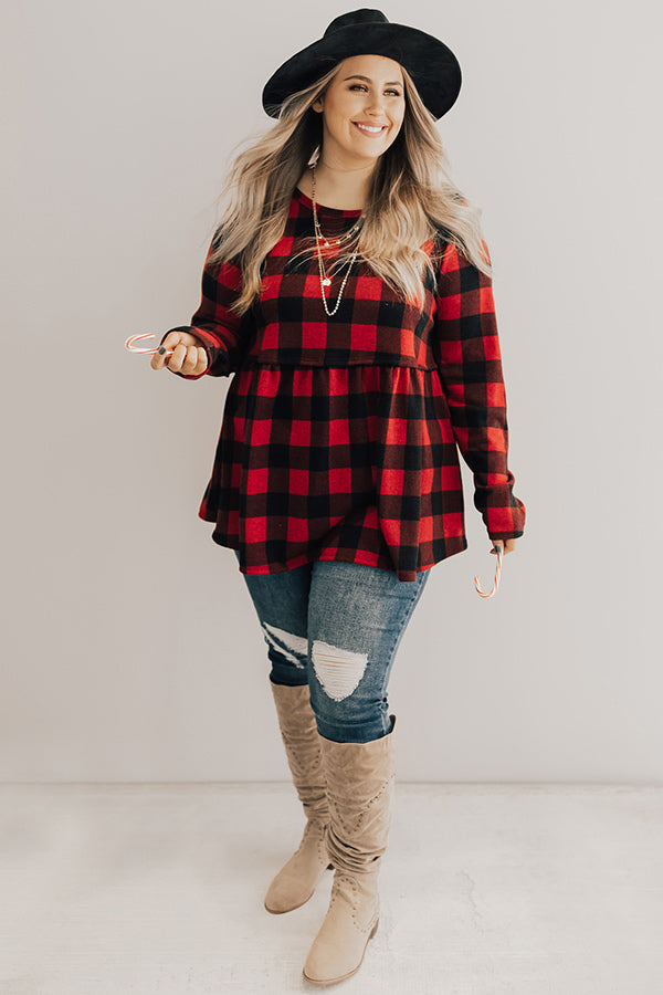 Mistletoe Kisses Buffalo Check Babydoll Top Curves Image - 2