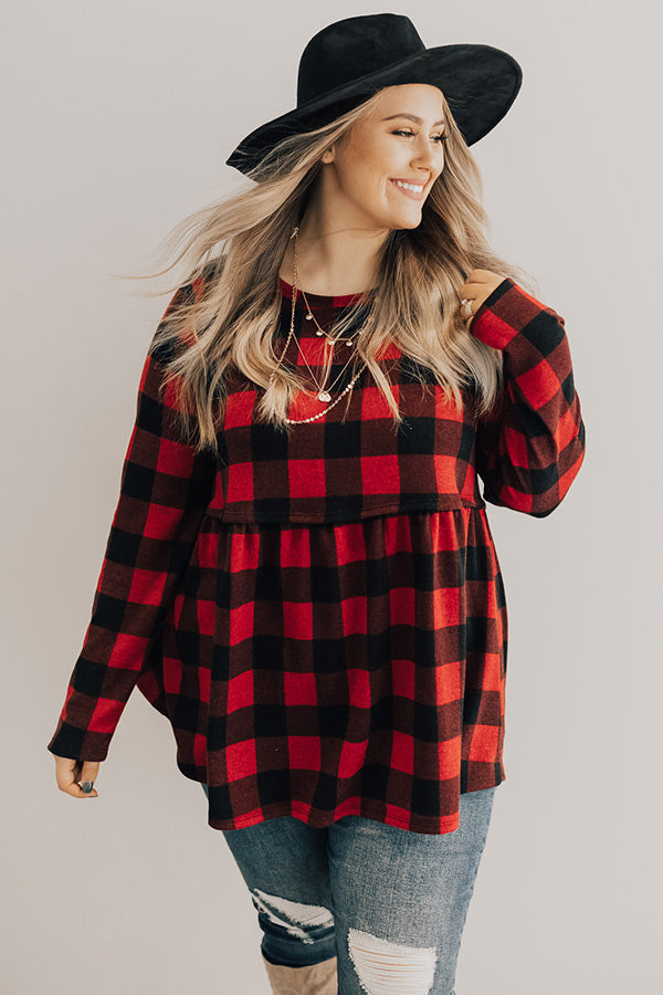 Mistletoe Kisses Buffalo Check Babydoll Top Curves Image - 1