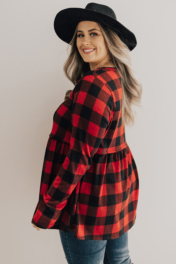 Mistletoe Kisses Buffalo Check Babydoll Top Curves Image - 4