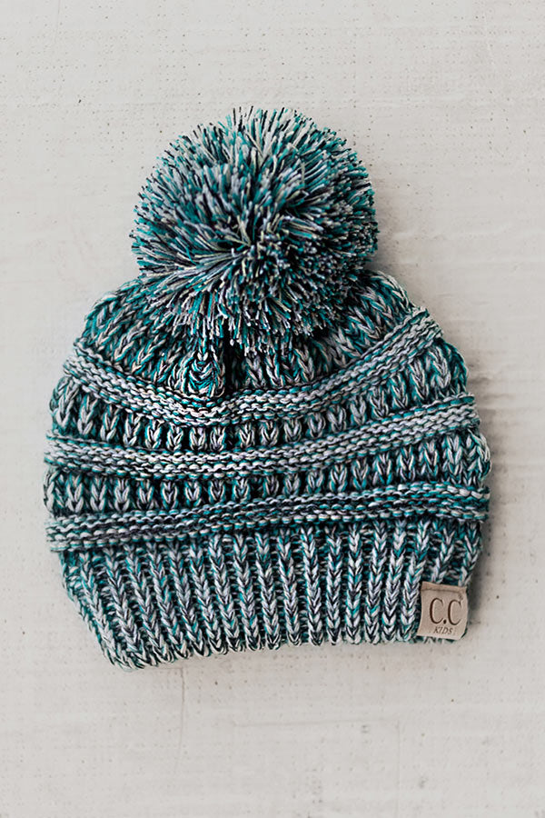 Children's CC Two Tone Beanie In Turquoise