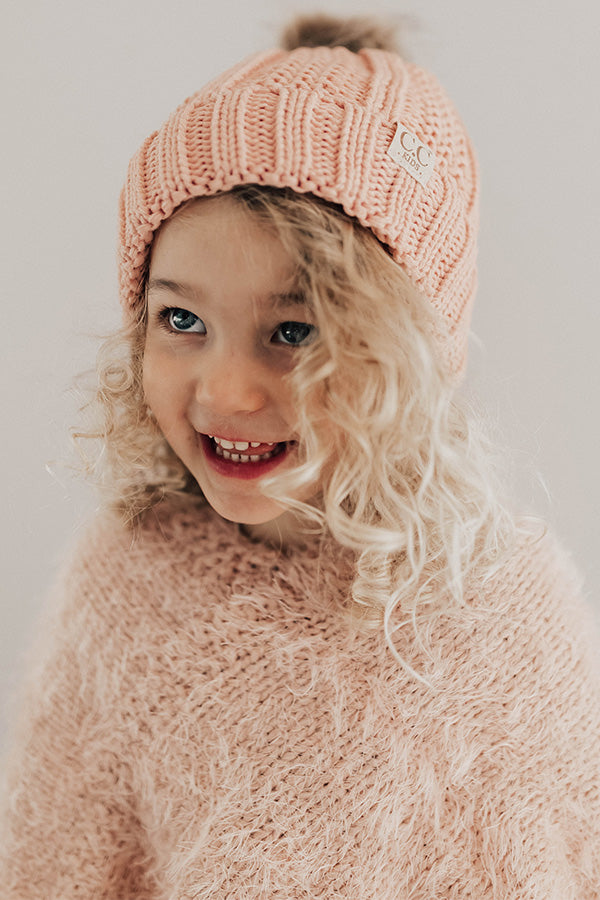 Children's CC Faux Fur Pom Beanie In Light Pink