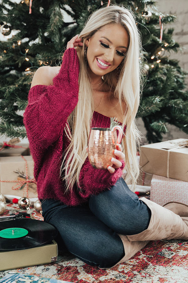 Snow Kisses Fuzzy Sweater in Berry Image - 3