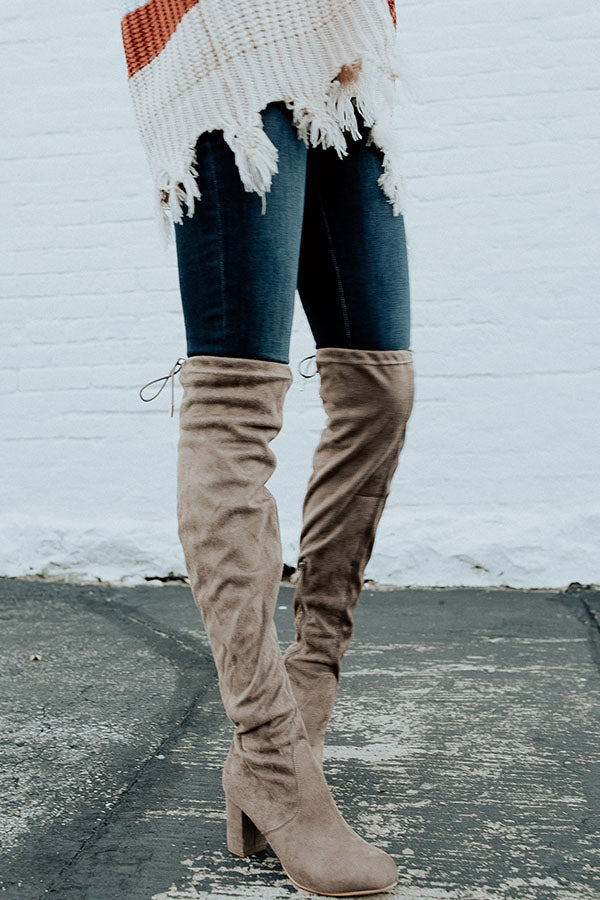 The Whitley Faux Suede Thigh High Boot In Taupe