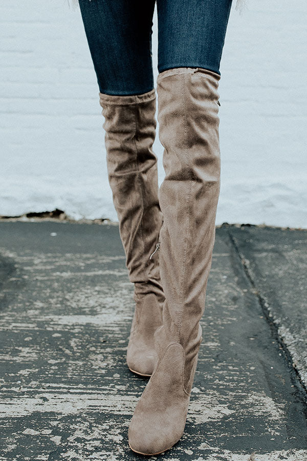 The Whitley Faux Suede Thigh High Boot In Taupe Image - 2