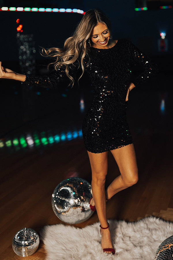 Get Up And Glow Sequin Dress in Black