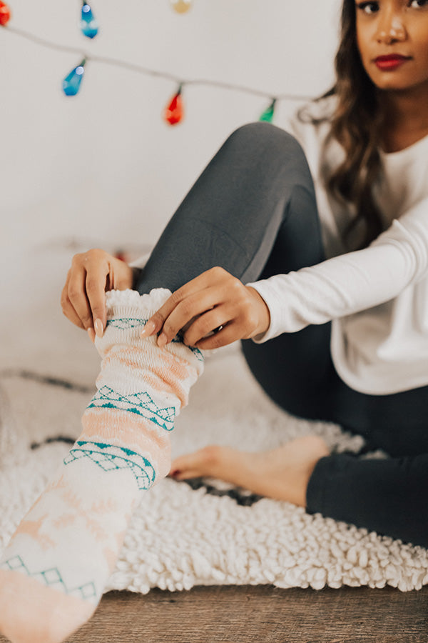 Reindeer Games Sherpa Lined Slipper Socks in Pink Image - 2