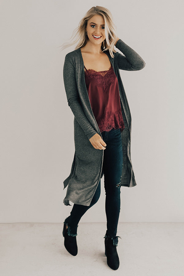 Wine In The City Duster Cardigan in Charcoal