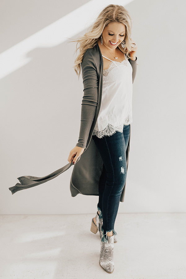 Wine In The City Duster Cardigan in Olive Image - 1