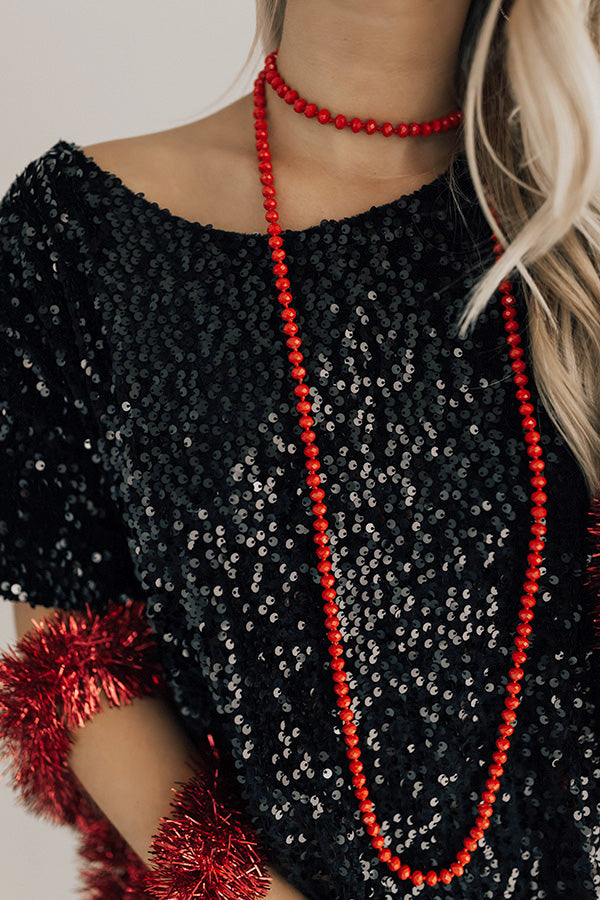 High Shine Crystal Necklace In Red Image - 3