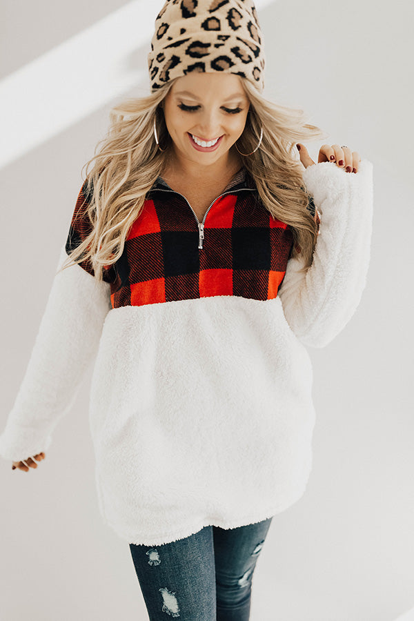 Printed And Posh Fuzzy Pullover in Buffalo Check Image - 3