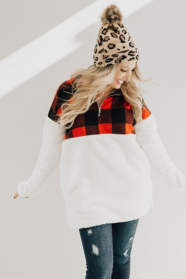 Printed And Posh Fuzzy Pullover in Buffalo Check