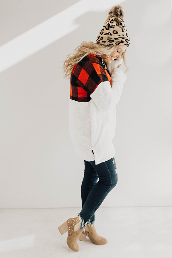 Printed And Posh Fuzzy Pullover in Buffalo Check Image - 4