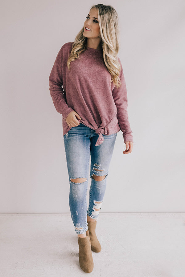 Down To Chill Tie Sweater In Dusty Purple Image - 3