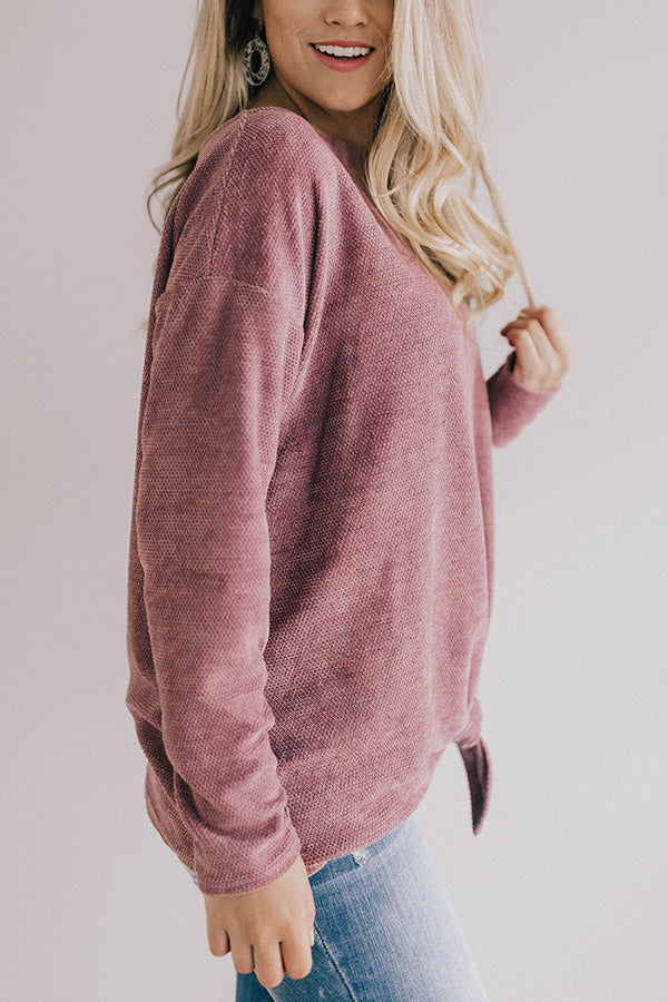 Down To Chill Tie Sweater In Dusty Purple Image - 4