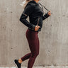 Crushed It High Waist Moto Legging in Maroon Image - 1