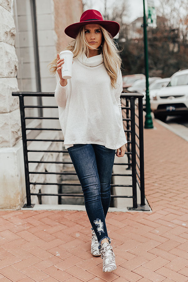 First Class Cuddles Waffle Knit Shift Sweater In White Image - 2