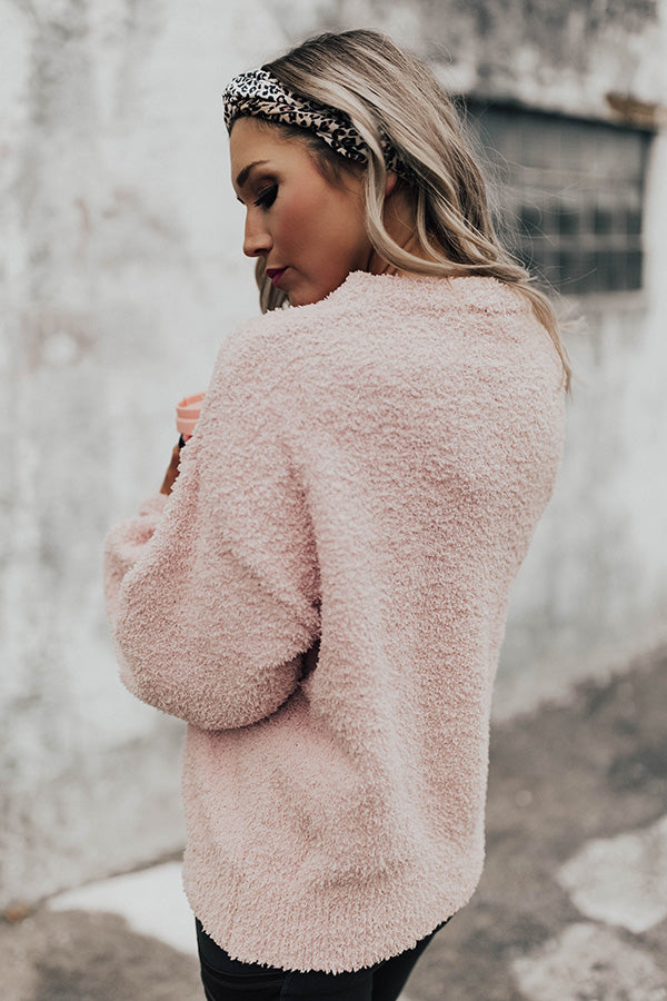 Women's Fuzzy Sweater Jacket with Hood - Pink