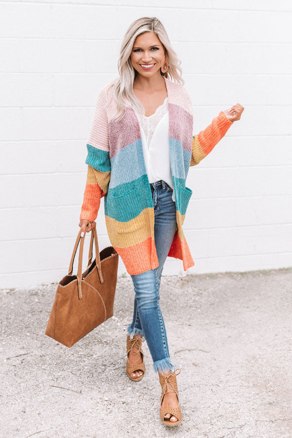 Making Magic Color Block Chenille Cardigan In Pink Image - 2