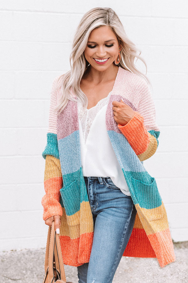 Making Magic Color Block Chenille Cardigan In Pink Image - 1