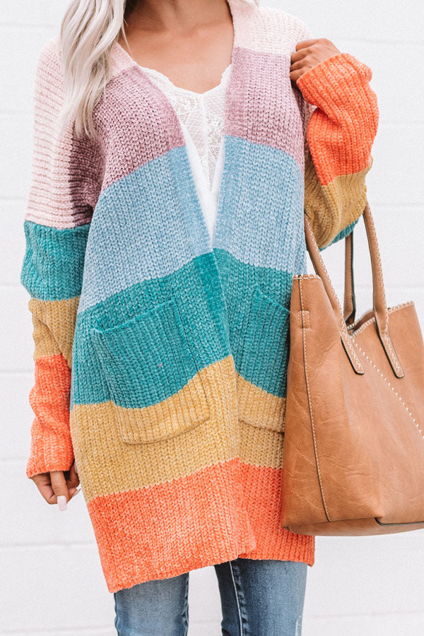 Making Magic Color Block Chenille Cardigan In Pink Image - 3