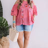 Paradise Is Calling Embroidered Shift Top In Pink Curves Image - 1