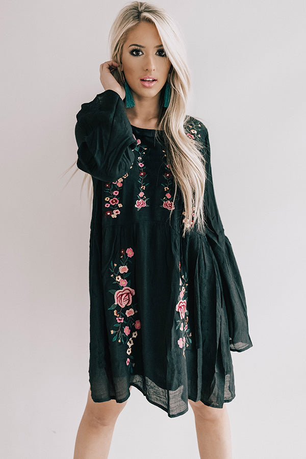Stealing Your Heart Embroidered Shift Dress In Black