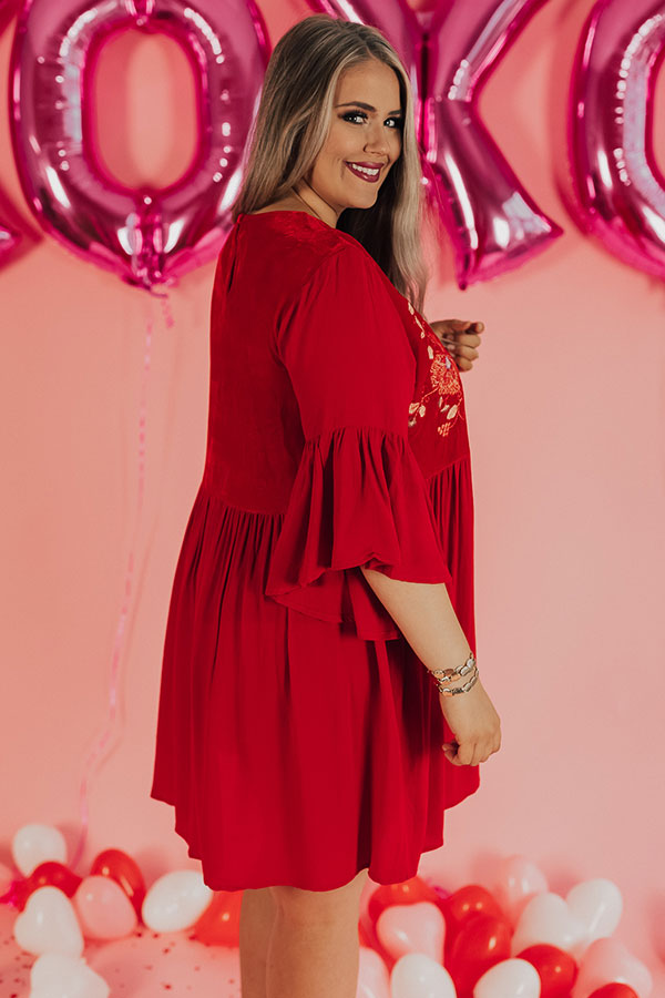 Darling Date Night Embroidered Shift Dress In Red  Curves Image - 4
