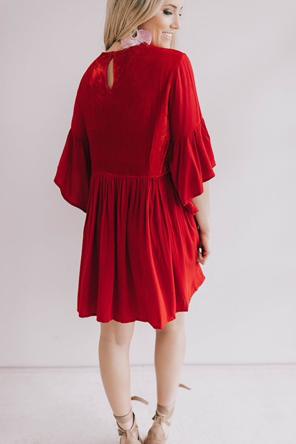 Darling Date Night Embroidered Shift Dress In Red Image - 4