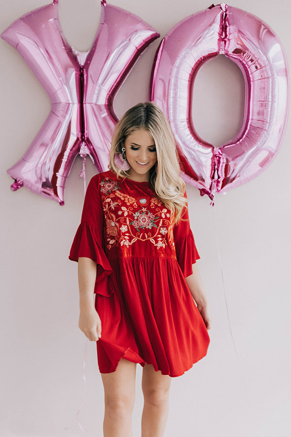 Darling Date Night Embroidered Shift Dress In Red Image - 5