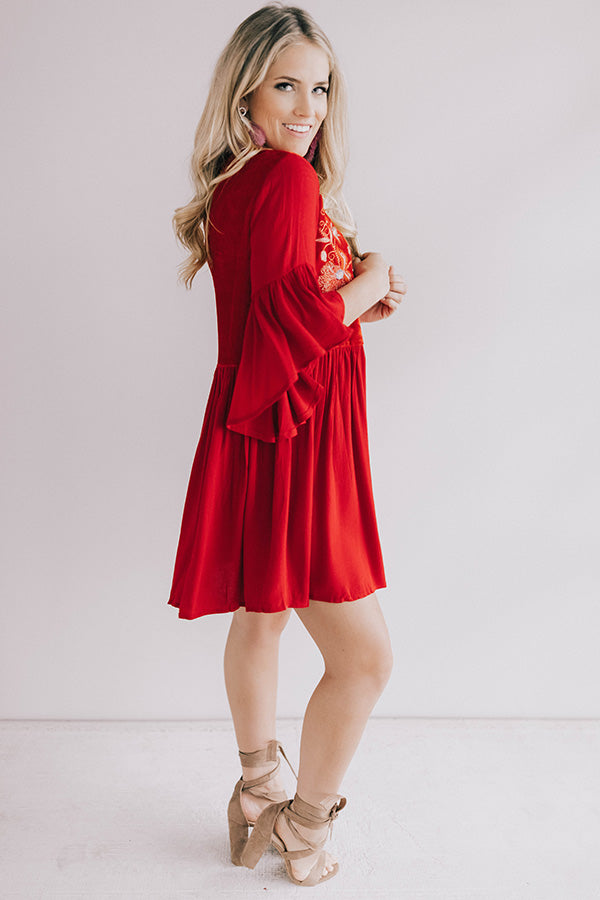 Darling Date Night Embroidered Shift Dress In Red Image - 3