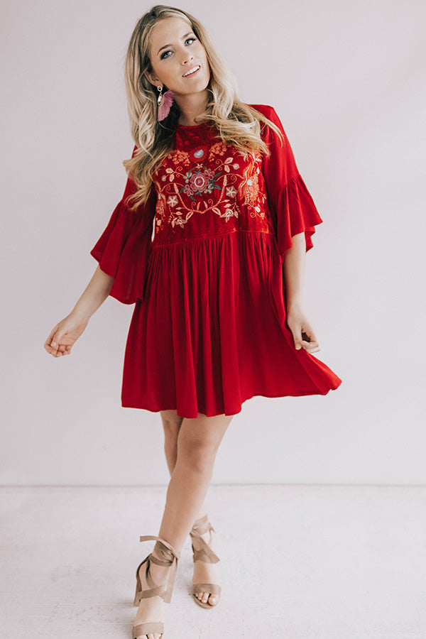 Darling Date Night Embroidered Shift Dress In Red Image - 1