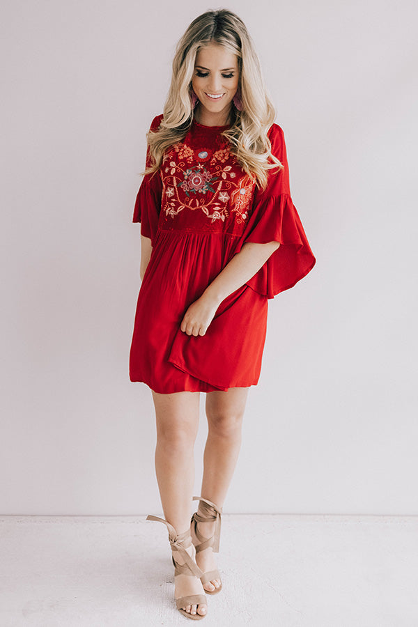 Darling Date Night Embroidered Shift Dress In Red Image - 2